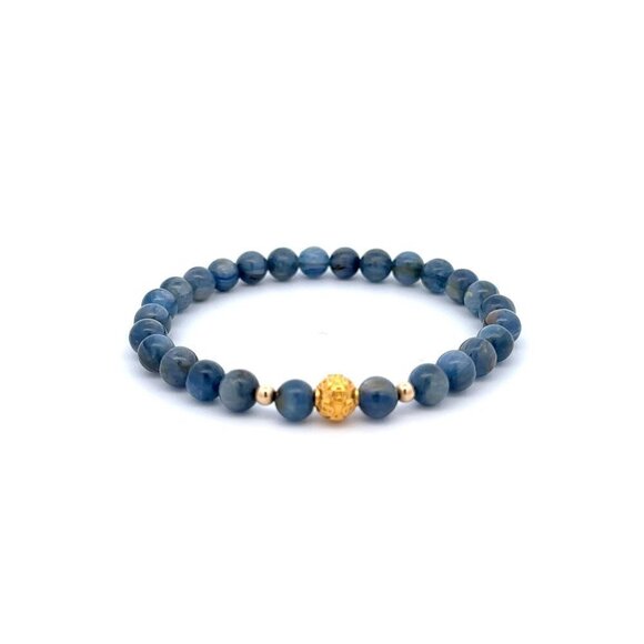 18K Gold Money Ball Lucky Charm Beads Bracelet Gemstones Kyanite 6mm